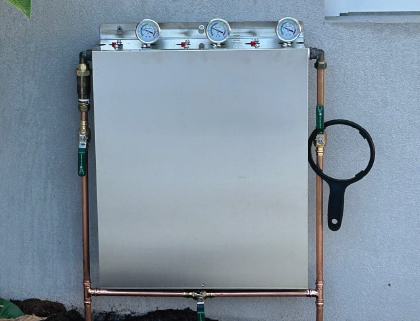 Cleanpanion outdoor filtration system connected to copper piping