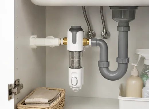 Cleanpanion inline sediment pre-filter installed below a sink