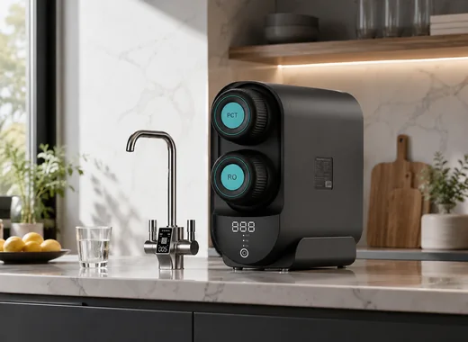 Cleanpanion under-sink drinking water system displayed on a kitchen counter